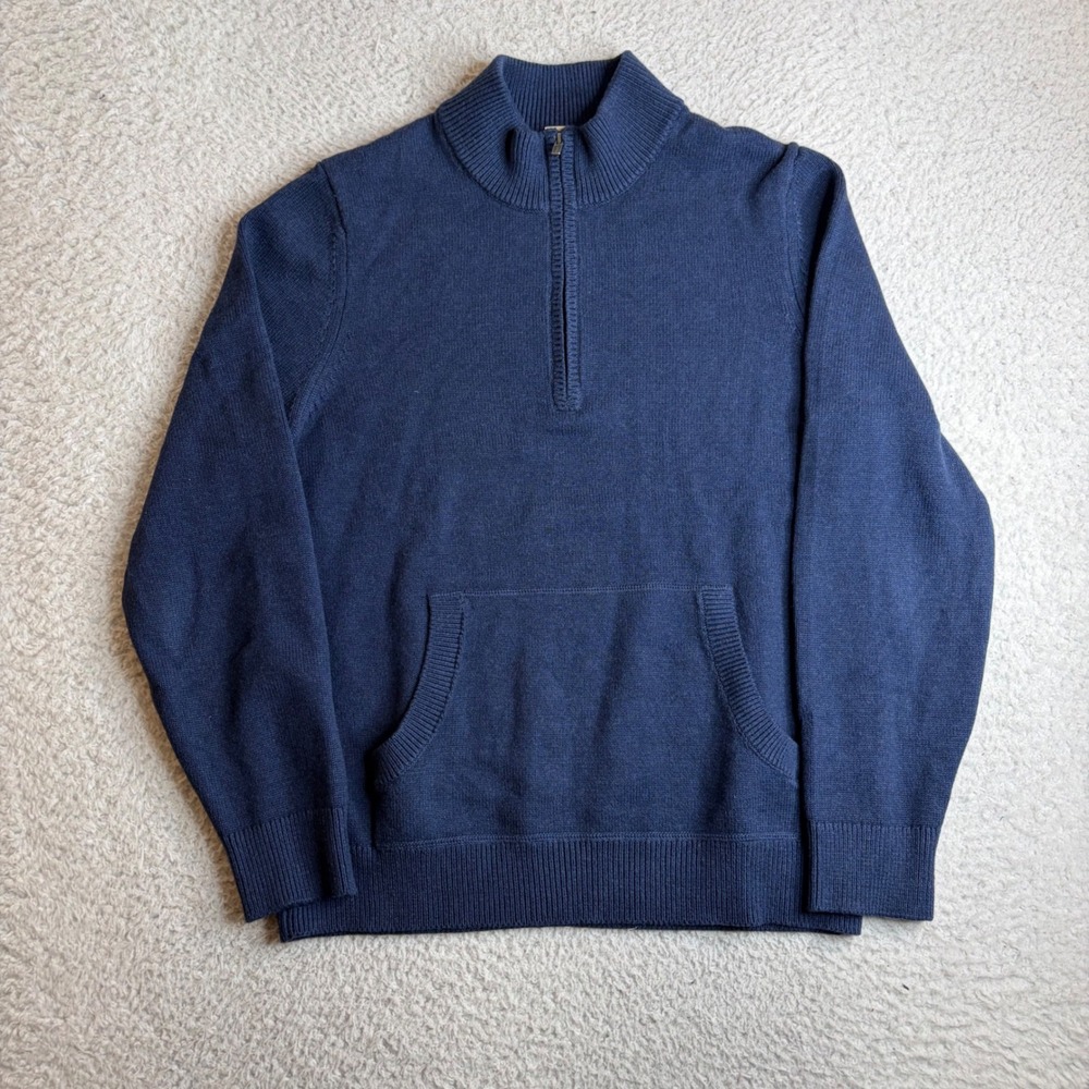 LL Bean Mens Navy Blue Cotton Cashmere Quarter Zip Sweater M 519540